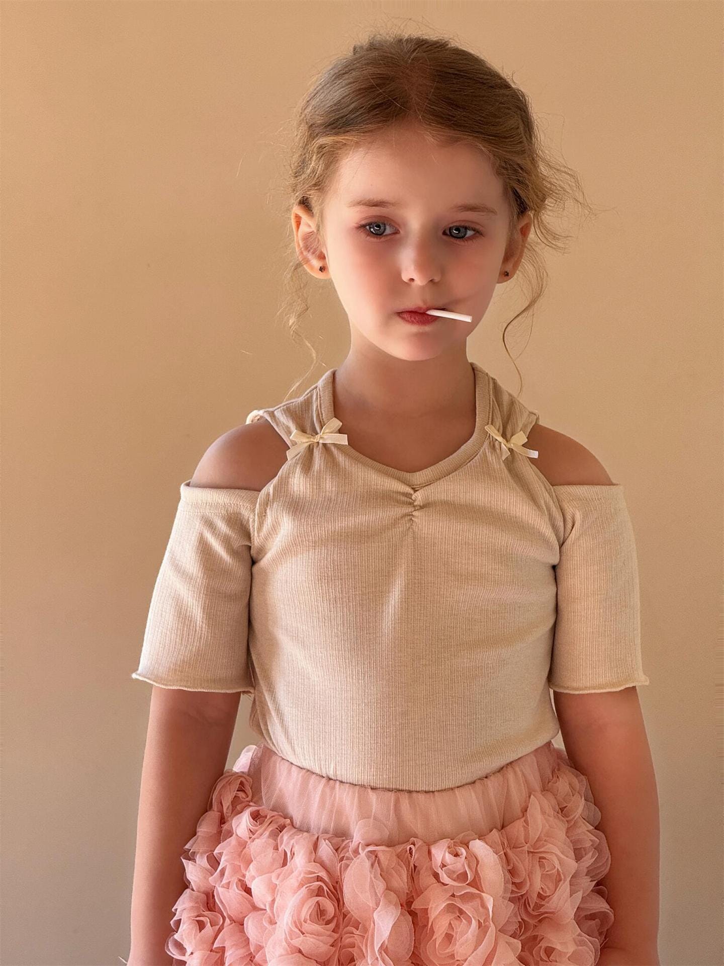 半袖Tシャツ オープンショルダーリボン半袖Tシャツ【mh0010271】