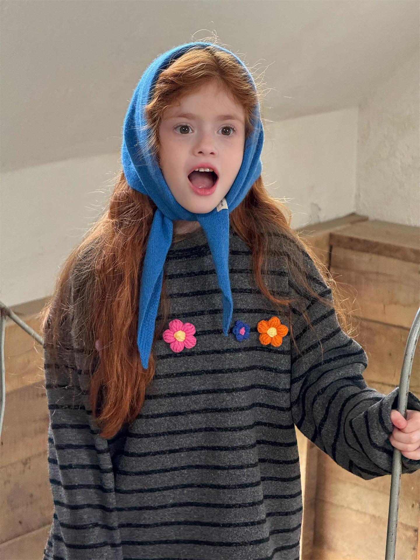 長袖Tシャツ 長袖Tシャツ ボーダー柄 裏起毛 フラワーワッペン ゆったり カットソー【mh0011737】