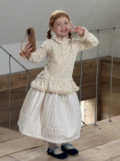 長袖Tシャツ 長袖ハイネックTシャツ 花柄 裾フリル レイヤード【mh0011748】