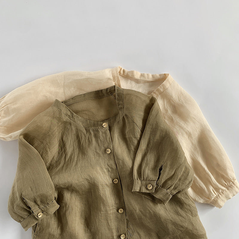 Kids Cotton Linen Shirt キッズ コットンリネン 長袖シャツ【mh0002141】 명옥 muziyouyou 長袖シャツ・ブラウス