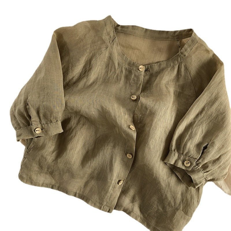 Kids Cotton Linen Shirt キッズ コットンリネン 長袖シャツ【mh0002141】 명옥 muziyouyou 長袖シャツ・ブラウス
