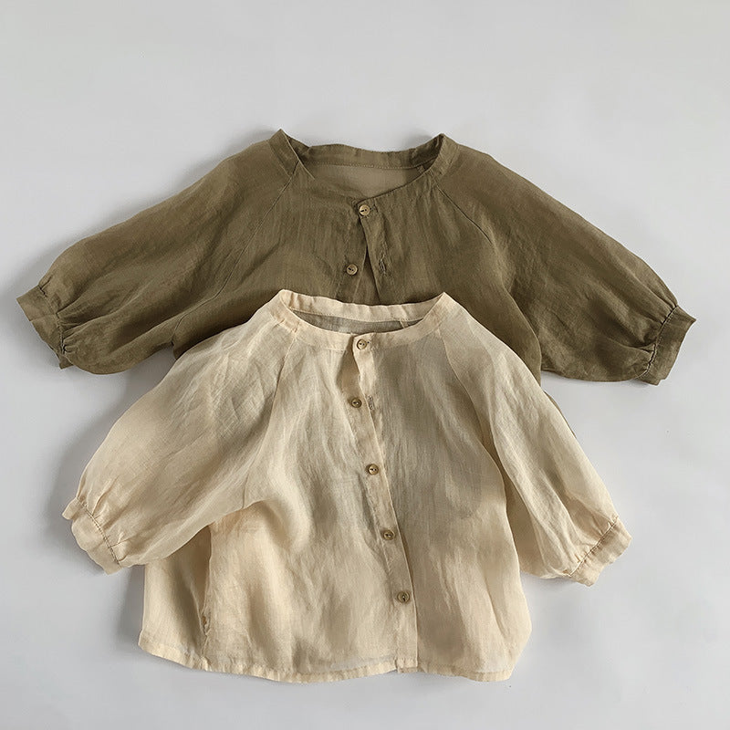 Kids Cotton Linen Shirt キッズ コットンリネン 長袖シャツ【mh0002141】 명옥 muziyouyou 長袖シャツ・ブラウス