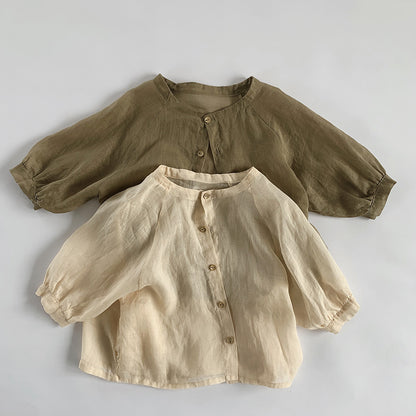 Kids Cotton Linen Shirt キッズ コットンリネン 長袖シャツ【mh0002141】 명옥 muziyouyou 長袖シャツ・ブラウス