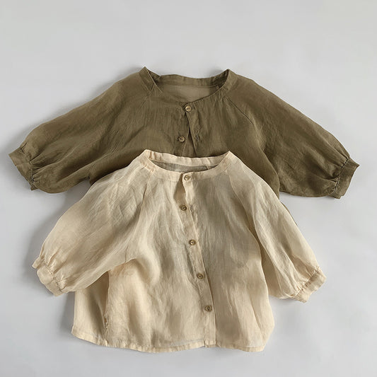 Kids Cotton Linen Shirt キッズ コットンリネン 長袖シャツ【mh0002141】 명옥 muziyouyou 長袖シャツ・ブラウス