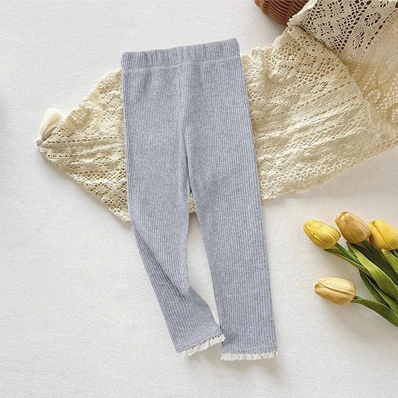 レギンスパンツ gray / 24M  90cm キッズパンツ 裾レースパステルカラーシンプルレギンスパンツ【mh-0008578】