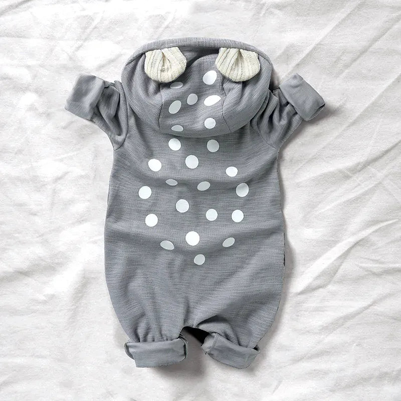 長袖ジャンプスーツ Gray / 59cm 0-3M ベビージャンプスーツ 鹿ディア耳付きフーディジップアップコスチュームロンパース【mh0008800】