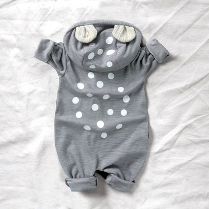 長袖ジャンプスーツ Gray / 59cm 0-3M ベビージャンプスーツ 鹿ディア耳付きフーディジップアップコスチュームロンパース【mh0008800】