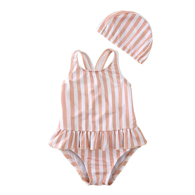 ベビー用水着 HY20113R / 80cm キッズ水着 帽子セット ノースリーブワンピース ラッシュガード 虹レインボー 水玉ドット ストライプ トロピカル スイムウェア【mh0005125】