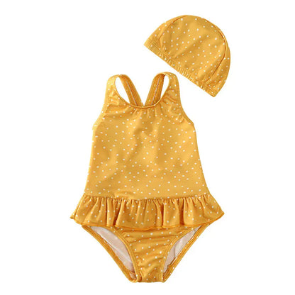 ベビー用水着 HY20113Y / 80cm キッズ水着 帽子セット ノースリーブワンピース ラッシュガード 虹レインボー 水玉ドット ストライプ トロピカル スイムウェア【mh0005125】