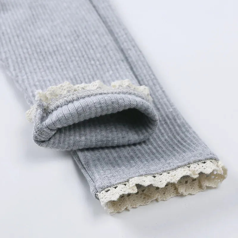 レギンスパンツ キッズパンツ 裾レースパステルカラーシンプルレギンスパンツ【mh-0008578】