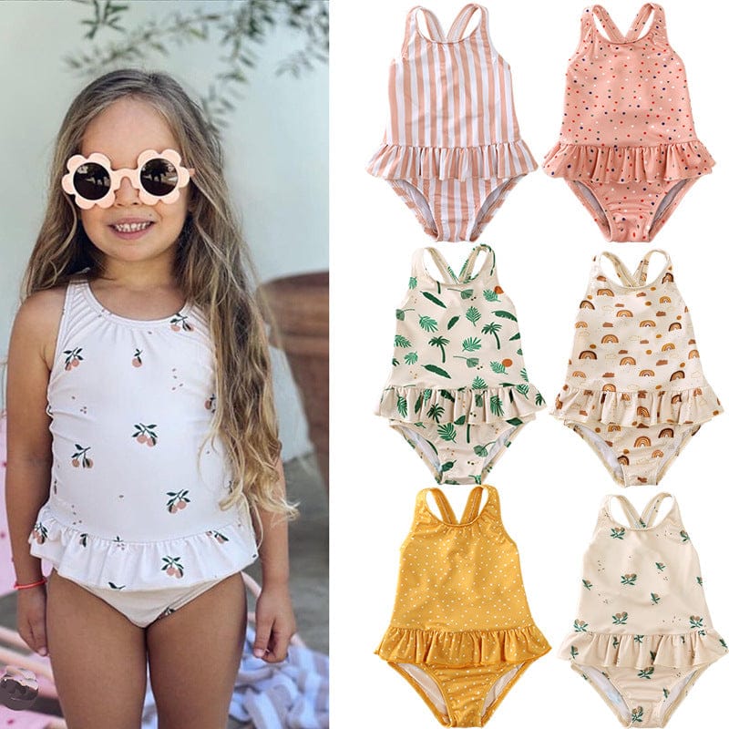 ベビー用水着 キッズ ガールズ 女の子 ワンピース 水着 スイムウェア ラッシュガード 帽子 セット【mh0001414】