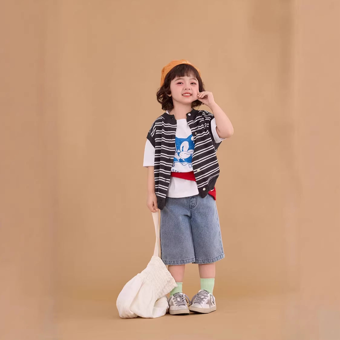 Knitted Single Breasted Vest ニット 前ボタン ベスト【mh0012373】 90cm / stripe mamahalo shop