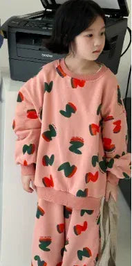 長袖セットアップ キッズセットアップ 2点セット ロゴプリント柄スウェットシャツ+スウェットパンツ 2カラー【mh0007137】