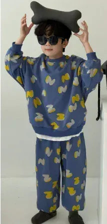 長袖セットアップ キッズセットアップ 2点セット ロゴプリント柄スウェットシャツ+スウェットパンツ 2カラー【mh0007137】