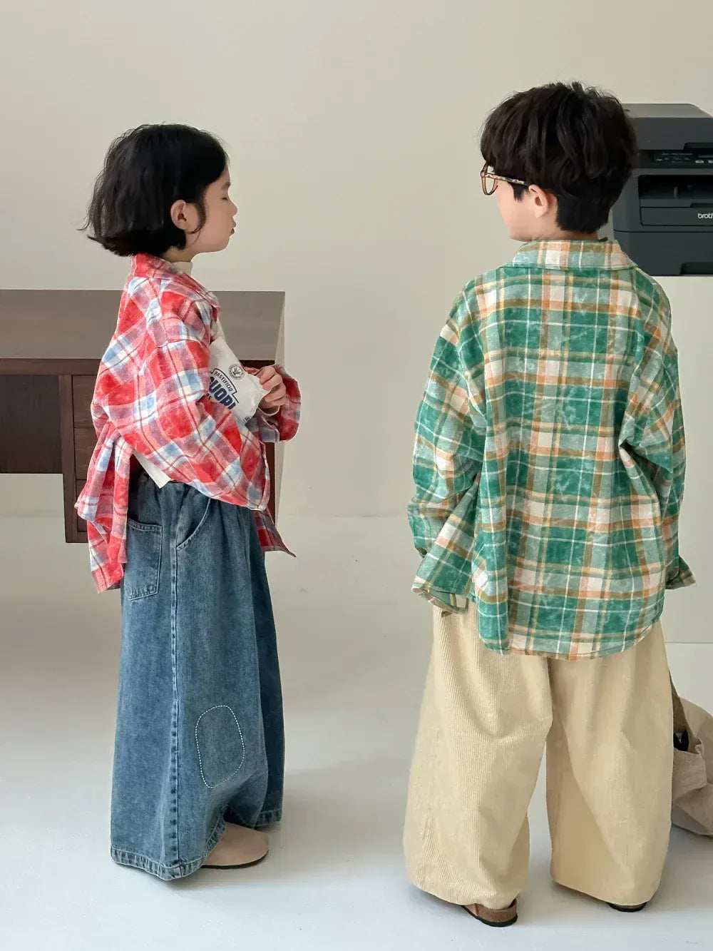 長袖シャツ・ブラウス キッズトップス チェック長袖ルーズシャツ 2カラー【mh0007055】