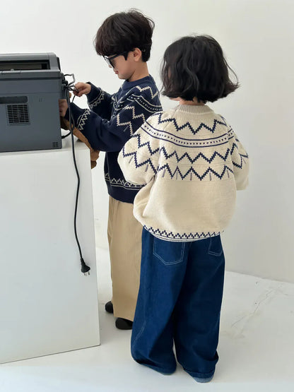 ニット・セーター キッズトップス 幾何学デザインニットセーター 2カラー【mh0007135】