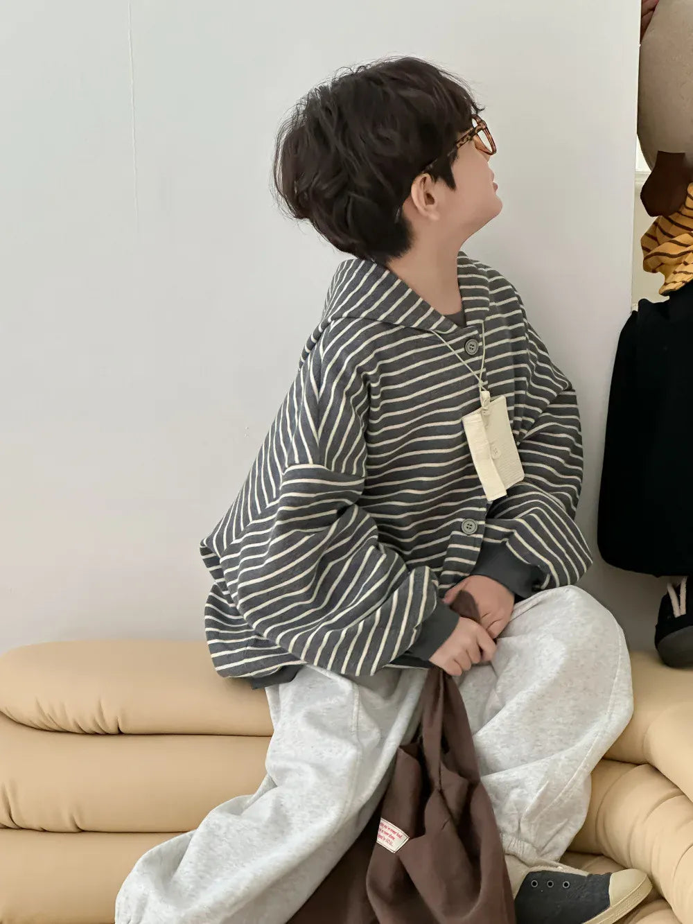 カーディガン・パーカー キッズトップス ボーダーフーディルーズスウェットカーディガンパーカー 2カラー【mh0007157】