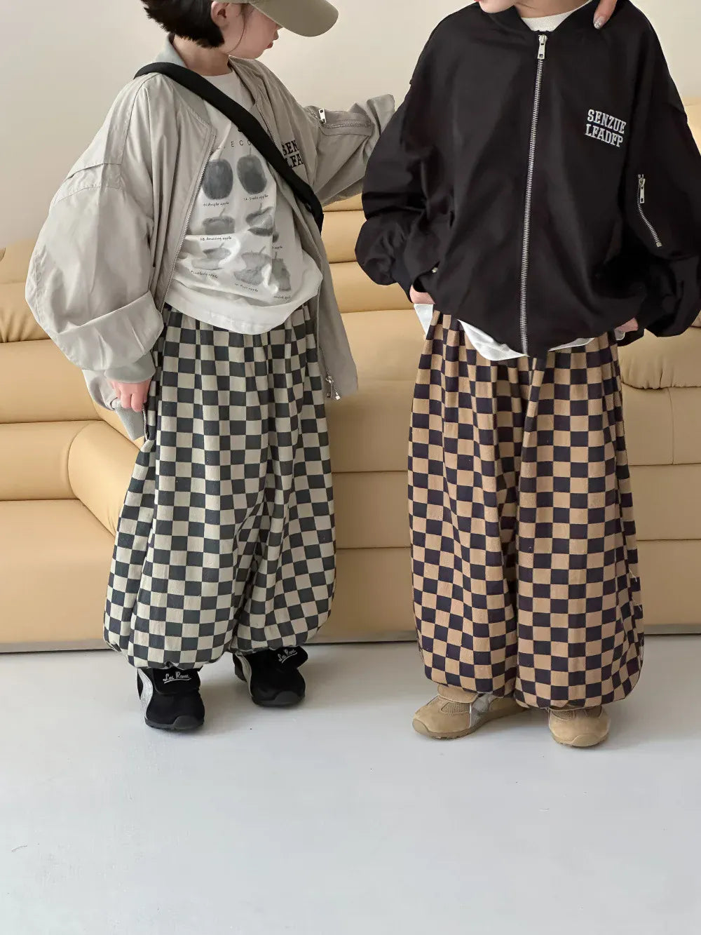 ロングパンツ・スウェットパンツ キッズパンツ チェッカーチェックロングルーズパンツ 2カラー【mh0007367】