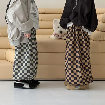 ロングパンツ・スウェットパンツ キッズパンツ チェッカーチェックロングルーズパンツ 2カラー【mh0007367】