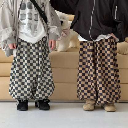 ロングパンツ・スウェットパンツ キッズパンツ チェッカーチェックロングルーズパンツ 2カラー【mh0007367】