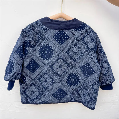 ショートコート・ジャケット・ジャンパー キッズアウター キルティングアラベスクプリントブルゾンジャケットコート 2カラー【mh0007476】