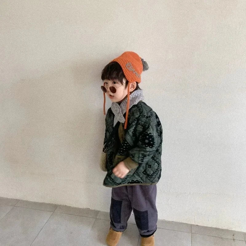 ショートコート・ジャケット・ジャンパー キッズアウター キルティングアラベスクプリントブルゾンジャケットコート 2カラー【mh0007476】