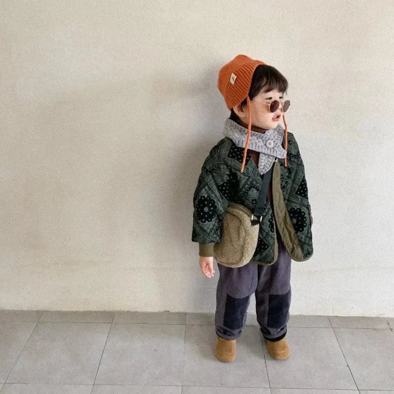 ショートコート・ジャケット・ジャンパー キッズアウター キルティングアラベスクプリントブルゾンジャケットコート 2カラー【mh0007476】