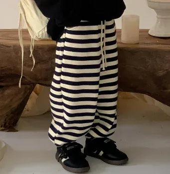 長袖セットアップ キッズトップス/パンツ レターロゴプリントフーディパーカー/ボーダー裏フリースロングスウェットパンツ 2カラー【mh0007478】