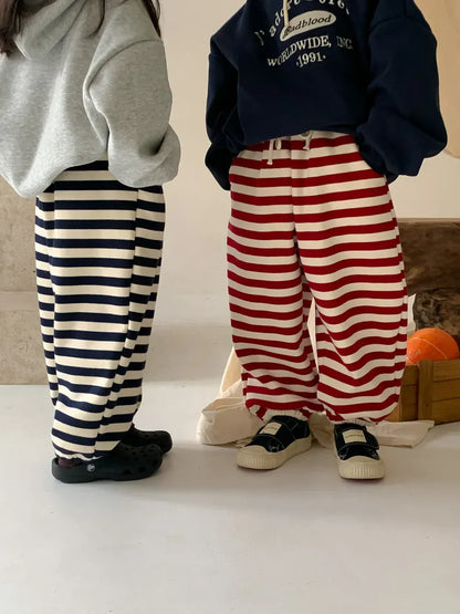 長袖セットアップ キッズトップス/パンツ レターロゴプリントフーディパーカー/ボーダー裏フリースロングスウェットパンツ 2カラー【mh0007478】