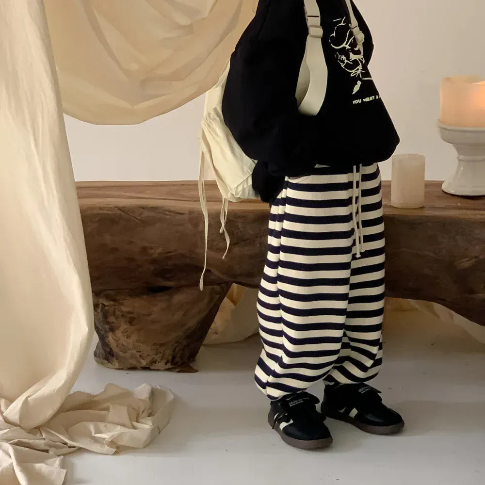 長袖セットアップ キッズトップス/パンツ レターロゴプリントフーディパーカー/ボーダー裏フリースロングスウェットパンツ 2カラー【mh0007478】