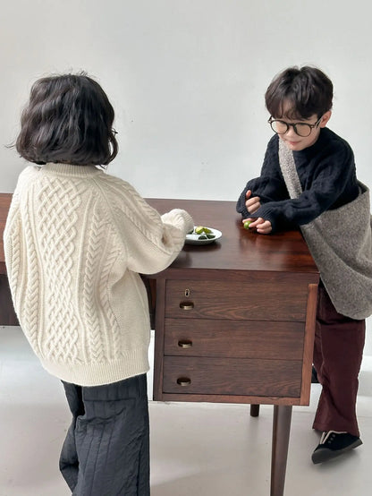 ニット・セーター キッズトップス アラン編みケーブルニットルーズセーター 2カラー【mh0007576】