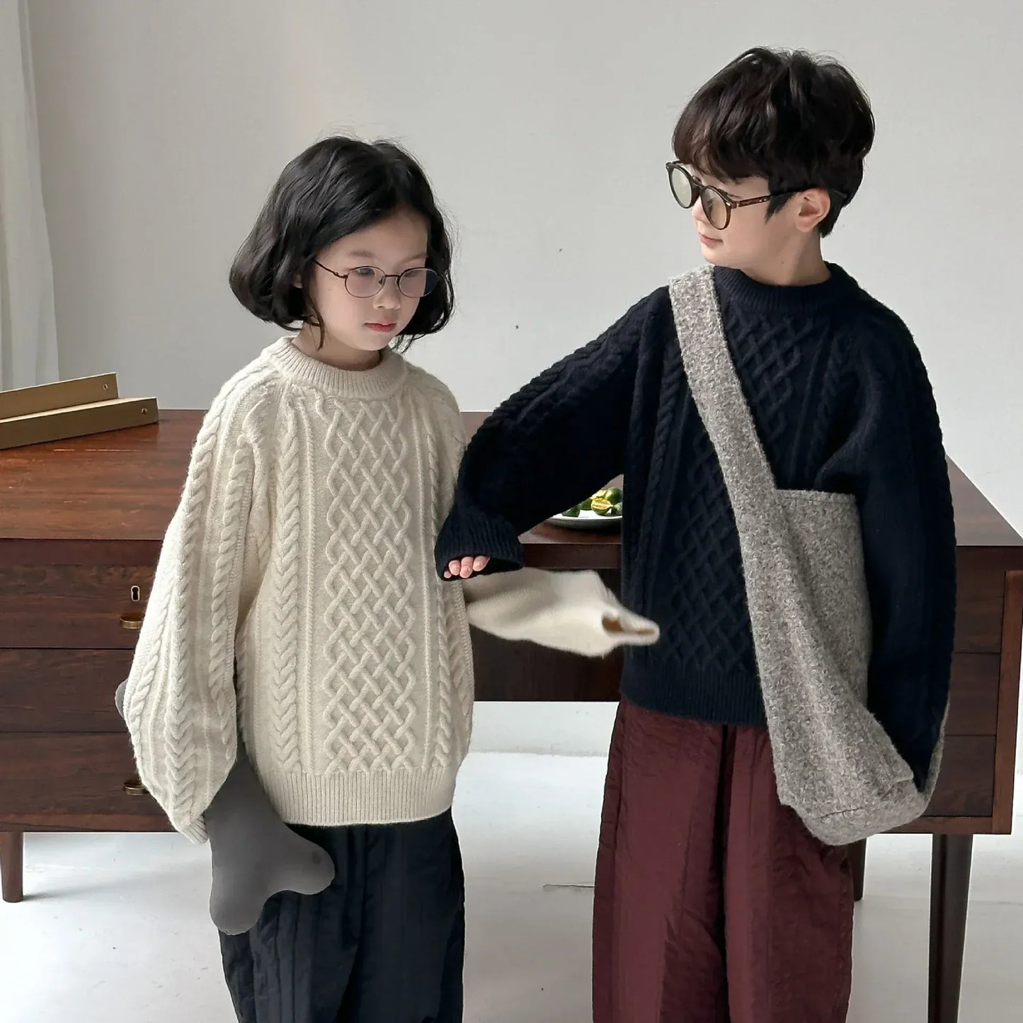 ニット・セーター キッズトップス アラン編みケーブルニットルーズセーター 2カラー【mh0007576】