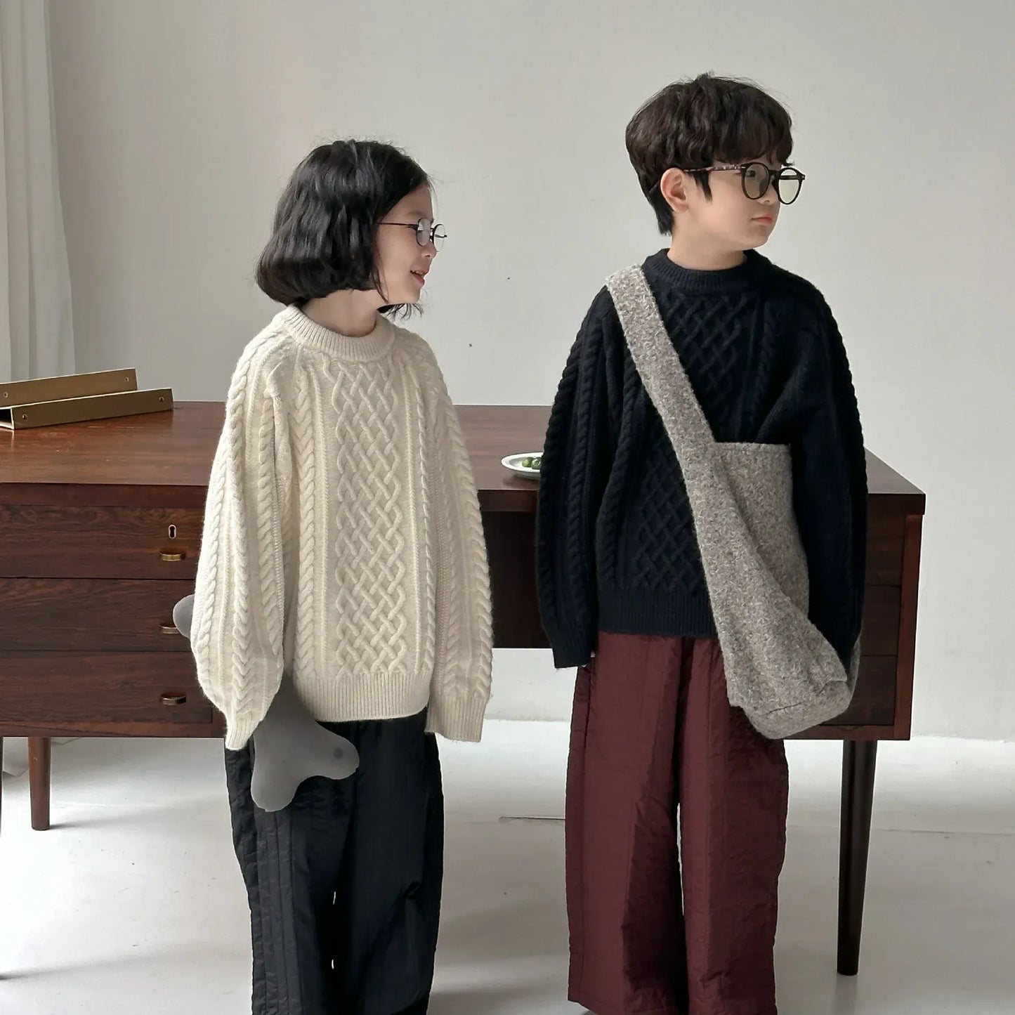 ニット・セーター キッズトップス アラン編みケーブルニットルーズセーター 2カラー【mh0007576】