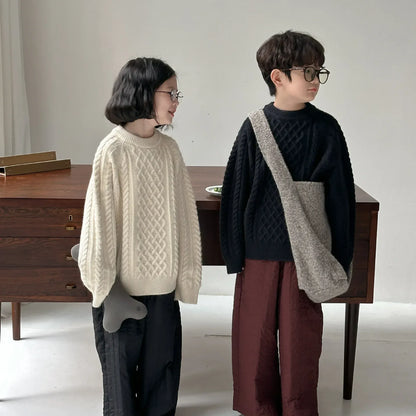 ニット・セーター キッズトップス アラン編みケーブルニットルーズセーター 2カラー【mh0007576】