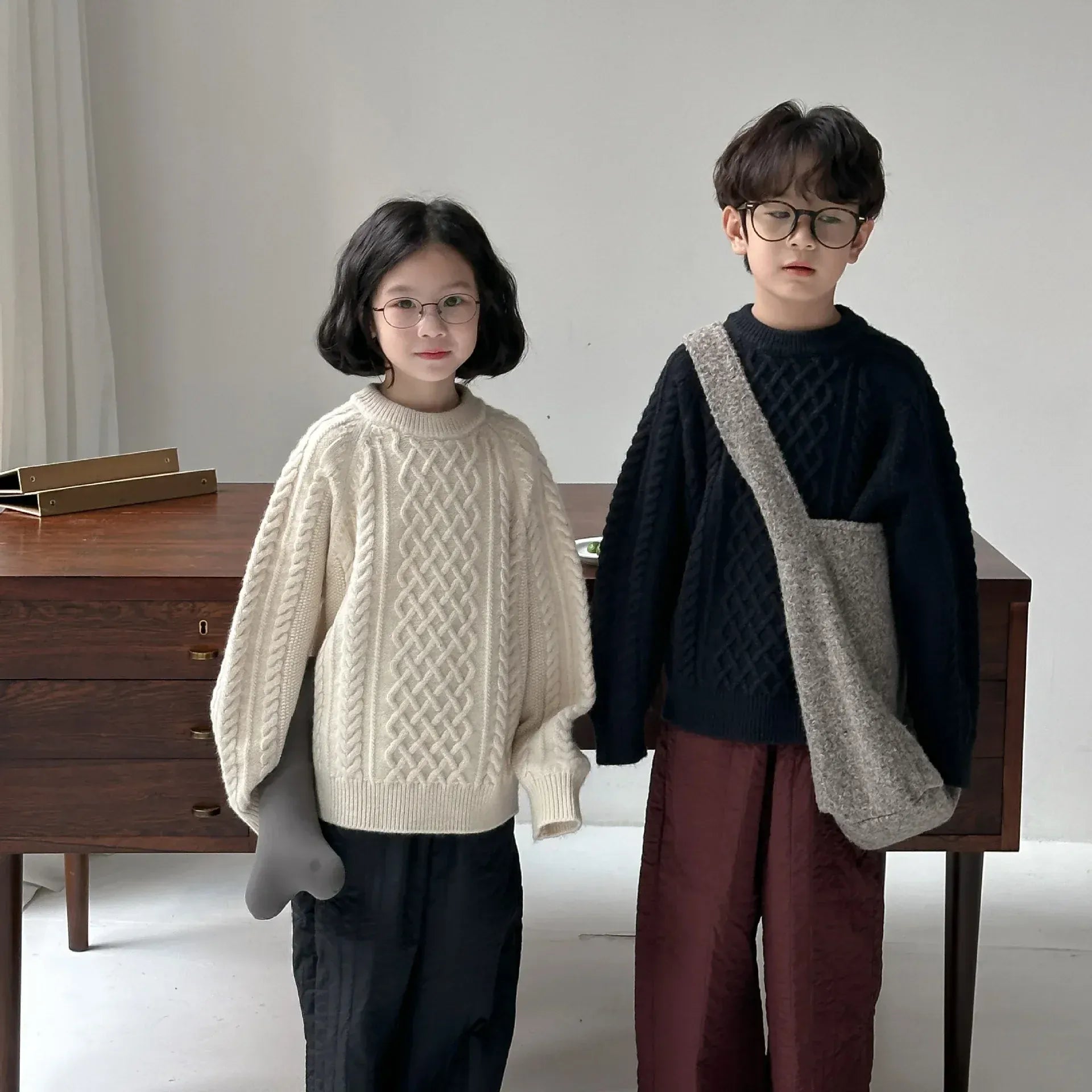 ニット・セーター キッズトップス アラン編みケーブルニットルーズセーター 2カラー【mh0007576】