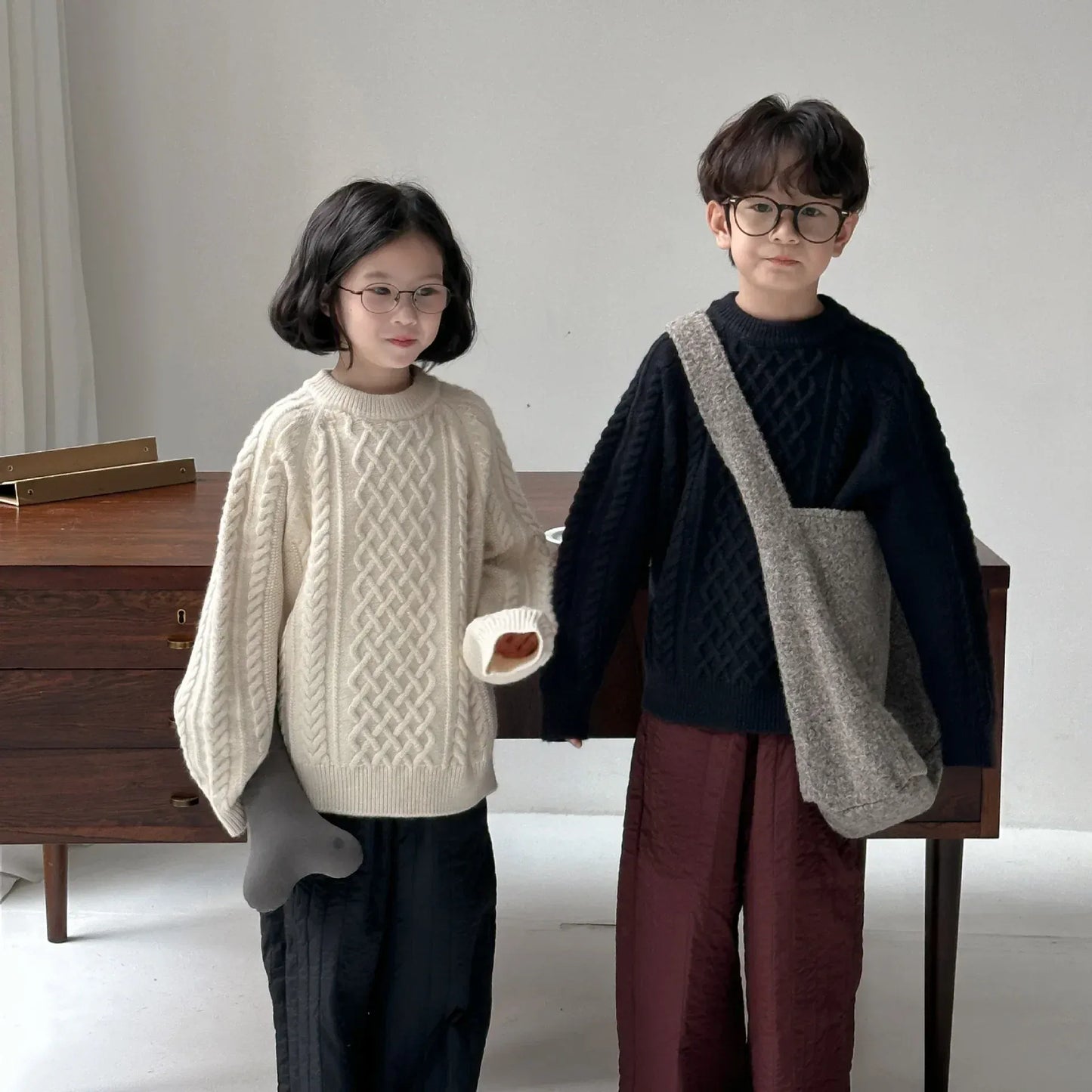 ニット・セーター キッズトップス アラン編みケーブルニットルーズセーター 2カラー【mh0007576】