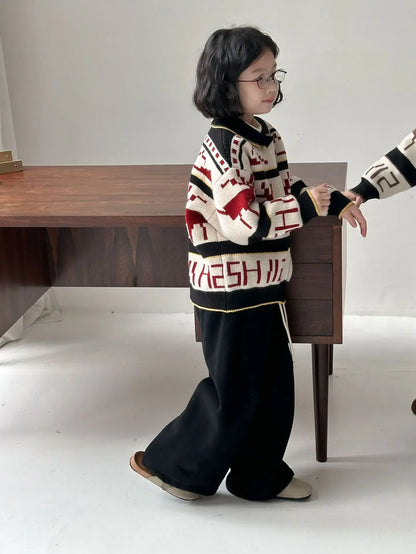 ショートコート・ジャケット・ジャンパー キッズジャケット トナカイエルク北欧柄ジップアップ襟付きニットジャケット 2カラー【mh0007617】