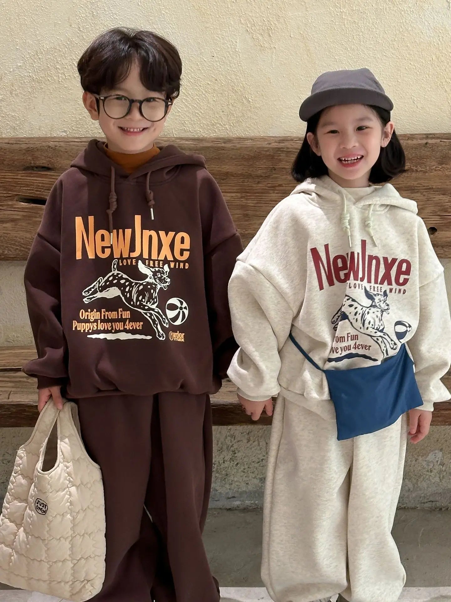 長袖セットアップ キッズセットアップ 2点セット ドッグ犬ロゴプリント長袖スウェットシャツ+ロングスウェットパンツ【mh0008242】