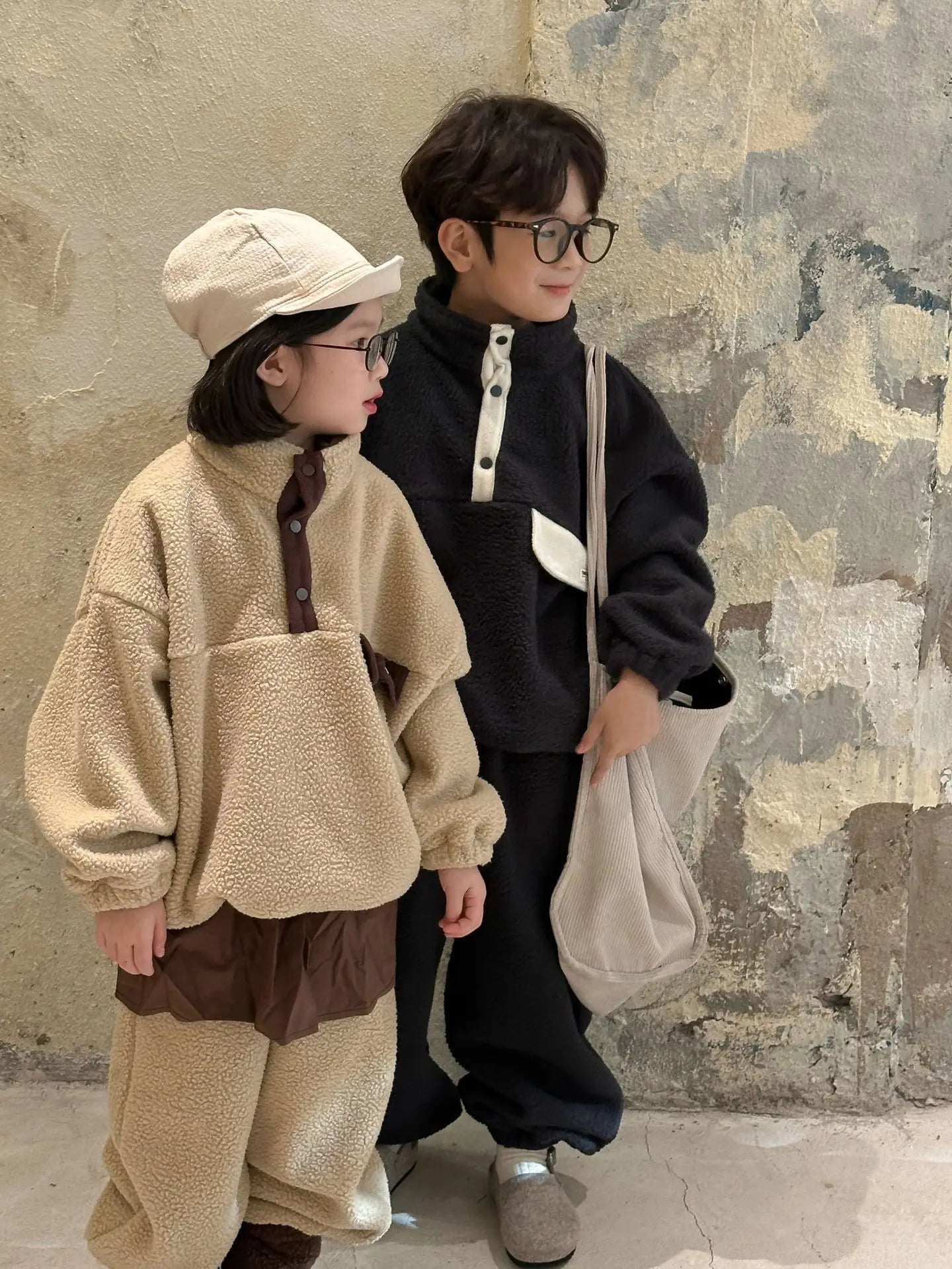 長袖セットアップ キッズセットアップ 2点セット ボアフリーススタンドカラー長袖スウェットシャツ+ロングスウェットパンツ【mh0008254】