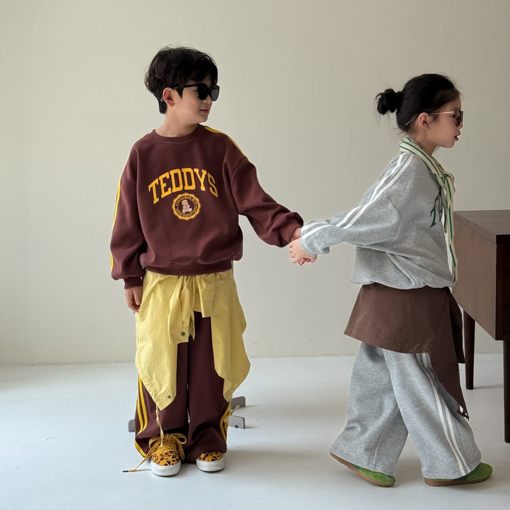 長袖セットアップ カレッジロゴサイドラインスウェットシャツ+スウェットパンツセットアップ 2点セット【mh0010941】