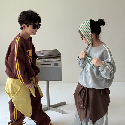 長袖セットアップ カレッジロゴサイドラインスウェットシャツ+スウェットパンツセットアップ 2点セット【mh0010941】