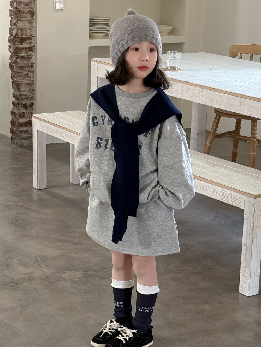 長袖セットアップ ロゴスウェットトップス ミニスカートセットアップ 2点セット【mh0010957】