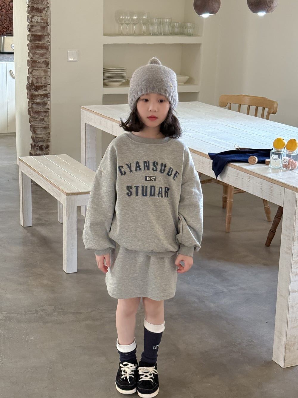 長袖セットアップ ロゴスウェットトップス ミニスカートセットアップ 2点セット【mh0010957】