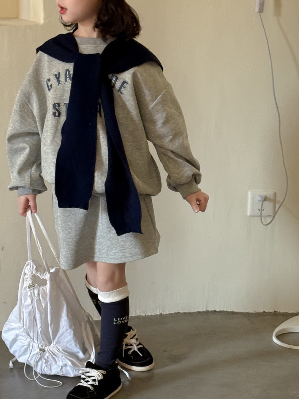 長袖セットアップ ロゴスウェットトップス ミニスカートセットアップ 2点セット【mh0010957】