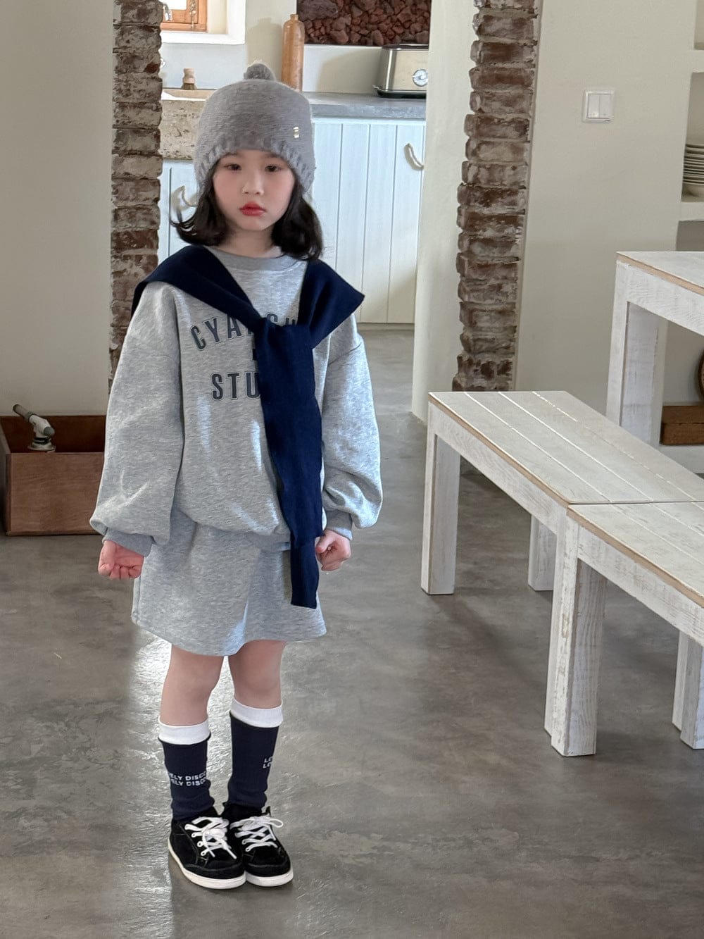 長袖セットアップ ロゴスウェットトップス ミニスカートセットアップ 2点セット【mh0010957】