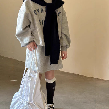 長袖セットアップ ロゴスウェットトップス ミニスカートセットアップ 2点セット【mh0010957】