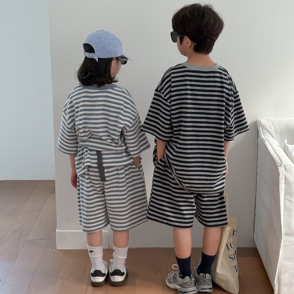 半袖セットアップ ボーダーセットアップ 2点セット 半袖Tシャツ+ハーフパンツ【mh0009681】