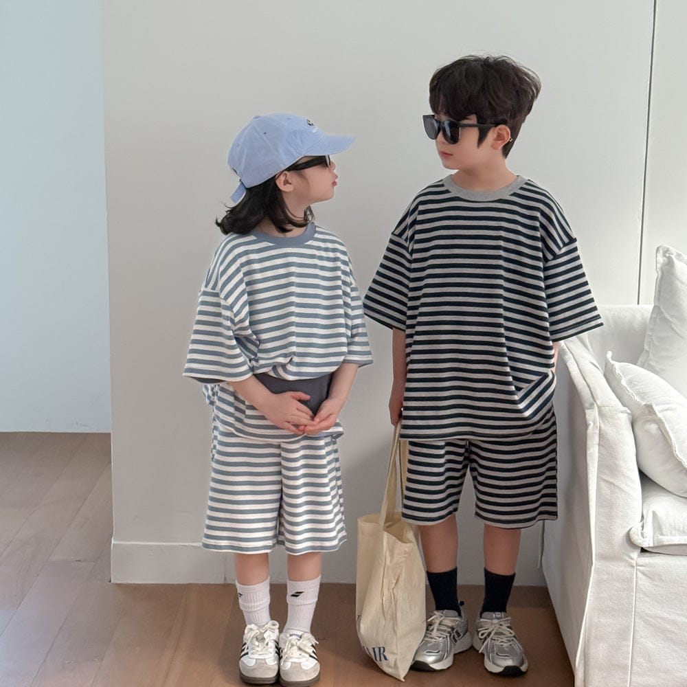 半袖セットアップ ボーダーセットアップ 2点セット 半袖Tシャツ+ハーフパンツ【mh0009681】