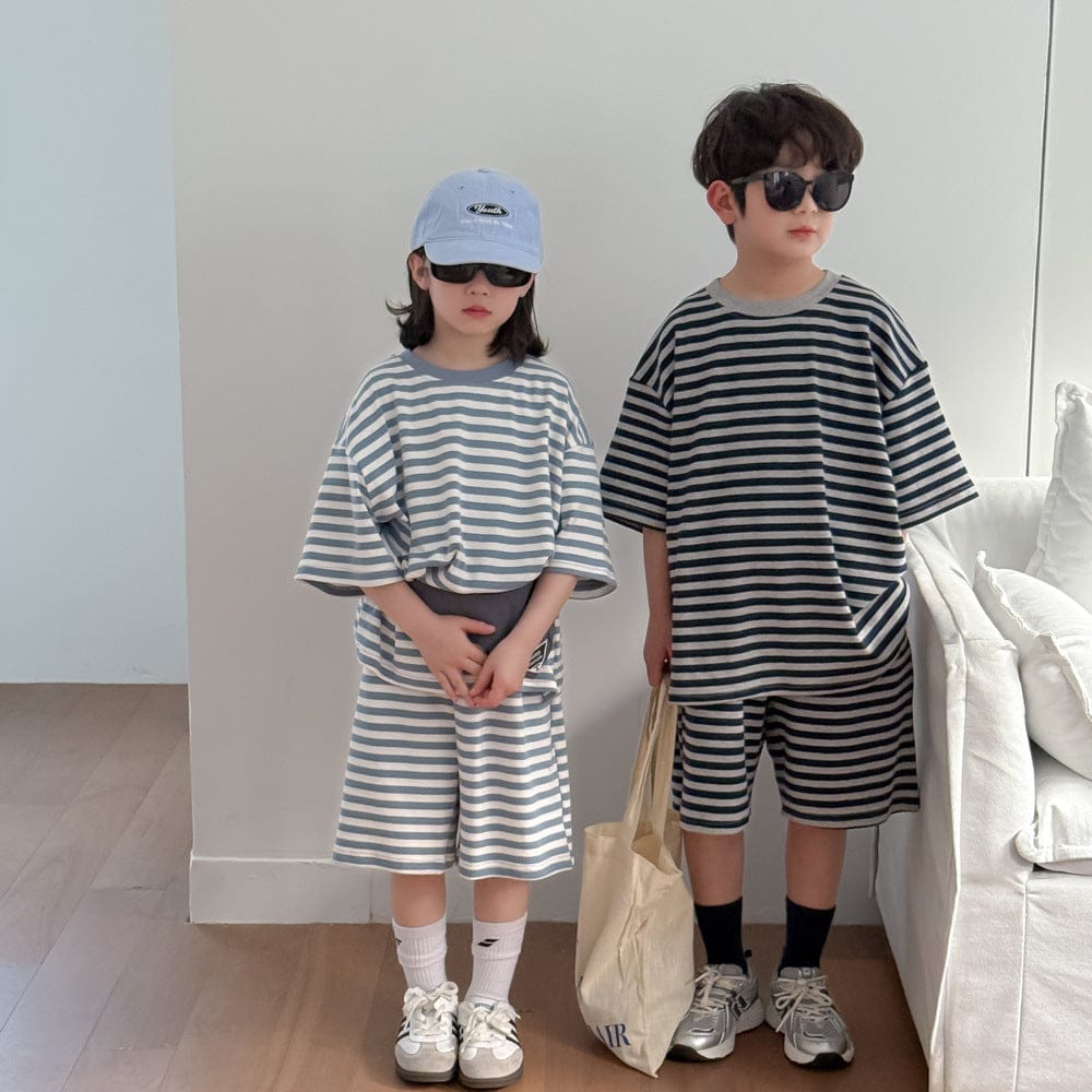 半袖セットアップ ボーダーセットアップ 2点セット 半袖Tシャツ+ハーフパンツ【mh0009681】