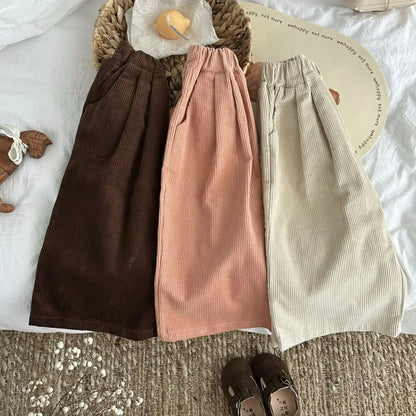 ロングパンツ・スウェットパンツ キッズパンツ ワイドルーズコーデュロイガウチョパンツ 3カラー【mh0007369】